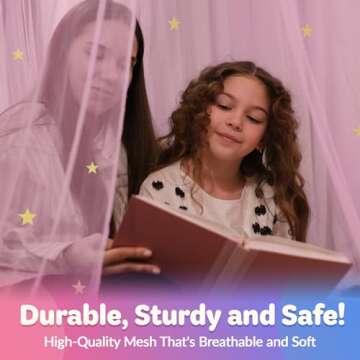 Bollepo Pink Bed Canopy for Girls with Glowing Stars - Canopy Bed Curtains | Fits Single, Twin, Full, Queen Size Kids Bed, Princess Netting Room Decor, Ceiling Tent to Cover Toddler, Canopy for Bed