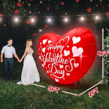 5 FT Valentines Day Inflatables Decoration, Red Love Heart Shaped Inflatables, Happy Valentine's Day Lighted Blow Up Love Heart Inflatables Decor for Anniversary Wedding Garden Lawn Patio