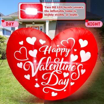 5 FT Valentines Day Inflatables Decoration, Red Love Heart Shaped Inflatables, Happy Valentine's Day Lighted Blow Up Love Heart Inflatables Decor for Anniversary Wedding Garden Lawn Patio