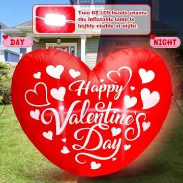 5 FT Valentines Day Inflatables Decoration, Red Love Heart Shaped Inflatables, Happy Valentine's Day Lighted Blow Up Love Heart Inflatables Decor for Anniversary Wedding Garden Lawn Patio