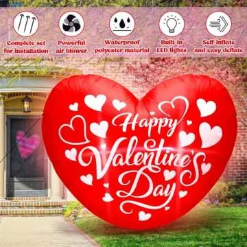 5 FT Valentines Day Inflatables Decoration, Red Love Heart Shaped Inflatables, Happy Valentine's Day Lighted Blow Up Love Heart Inflatables Decor for Anniversary Wedding Garden Lawn Patio