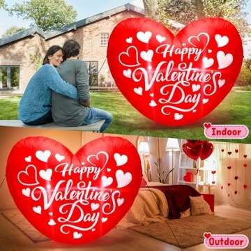 5 FT Valentines Day Inflatables Decoration, Red Love Heart Shaped Inflatables, Happy Valentine's Day Lighted Blow Up Love Heart Inflatables Decor for Anniversary Wedding Garden Lawn Patio