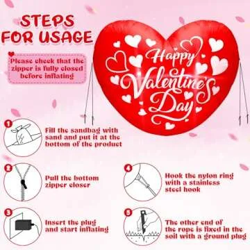 5 FT Valentines Day Inflatables Decoration, Red Love Heart Shaped Inflatables, Happy Valentine's Day Lighted Blow Up Love Heart Inflatables Decor for Anniversary Wedding Garden Lawn Patio