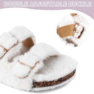 Cozyfurry Womens Slippers Open Toe Fuzzy Lining Sandals with Arch Support, Adjustable Buckle Outdoor Slipper