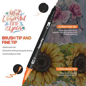 Eglyenlky Colored Markers for Adults - 36 Felt Tip Marker Set with Brush and Fine Tip for Coloring B...