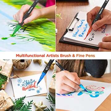 Eglyenlky Colored Markers for Adults - 36 Felt Tip Marker Set with Brush and Fine Tip for Coloring Books, Relaxation, Teens, Kids