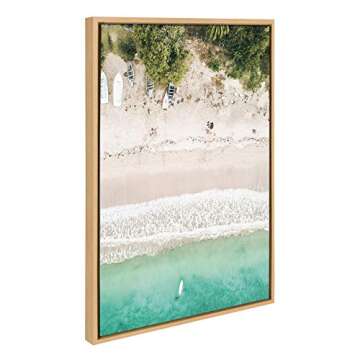 Kate and Laurel Sylvie Tropical Beach Framed Canvas Wall Art Collection by Tai Prints and Amy Peterson, 3 Piece Natural, Coastal Art for Wall