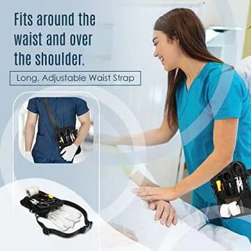 First Lifesaver 4-in-1 Nurse Fanny Pack with Multi-Compartment and Tape Holder For Nurses, Nursing Students (Black 2 Zippers)