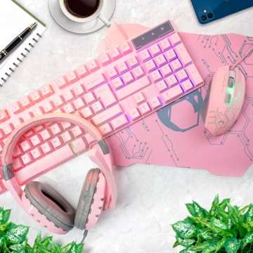 Stunning Pink Gaming Keyboard & Mouse Set Bundle 4in1