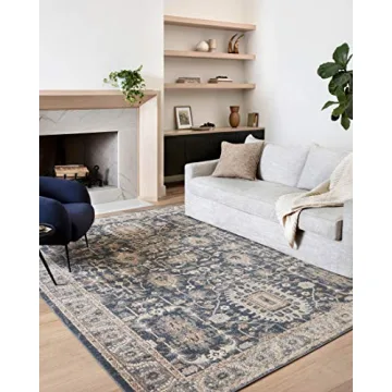Loloi Teagan Collection 9'-9" x 13'-6" Area Rug in Denim/Pebble - Large Area Rug, Soft Neutral Rug, ...