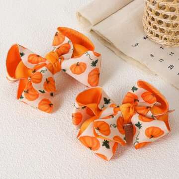 4.3" Halloween Hair Bows Clips for Girls Pumpkin Ribbon Bowkont Alligator Barrettes Hairpins Teens T...