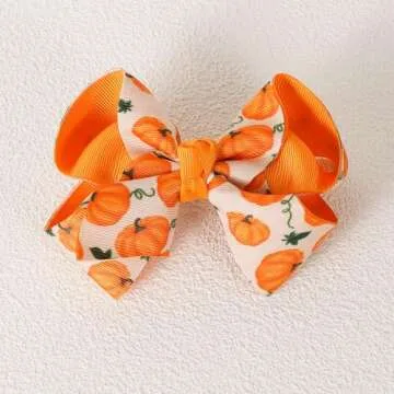 4.3" Halloween Hair Bows Clips for Girls Pumpkin Ribbon Bowkont Alligator Barrettes Hairpins Teens Toddlers Fall Thanksgiving Halloween outfits Decor Accessory for Women Kids
