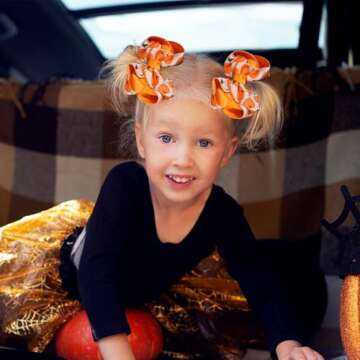 4.3" Halloween Hair Bows Clips for Girls Pumpkin Ribbon Bowkont Alligator Barrettes Hairpins Teens Toddlers Fall Thanksgiving Halloween outfits Decor Accessory for Women Kids