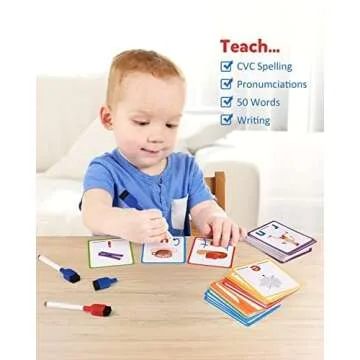 Coogam CVC Sight Words Flashcards, Short Vowel Spelling Game, Preschool Kids Learning Sight Words Supplies, Montessori Educational Writing Reading Toy Gift for 3 4 5 Years Old