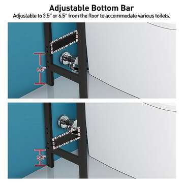 HITOMEN Over The Toilet Storage Cabinet, Bamboo Adjustable 3-Tier Above Toilet Shelf, Stable Freestanding Above Toilet Organizer with 3 Hooks for Bathroom Restroom Laundry Balcony, Black 67" H