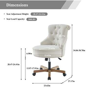 Kinmars Armless Swivel Office Chair, Adjustable Beige Desk Chair