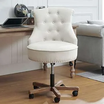 Kinmars Armless Swivel Office Chair, Adjustable Beige Desk Chair