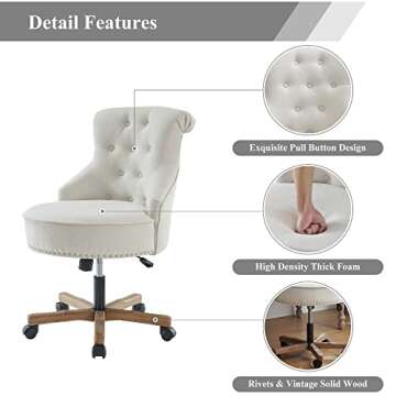 Kinmars Armless Swivel Office Chair, Adjustable Beige Desk Chair