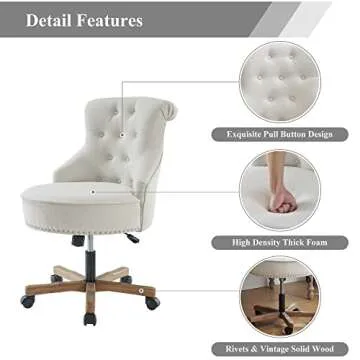 Kinmars Armless Swivel Office Chair, Adjustable Beige Desk Chair