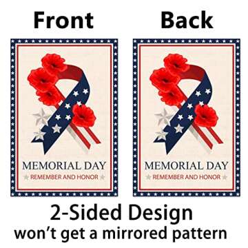 Memorial Day Garden Flag Stars and Stripes Ribbon Poppy American Patriotic Vertical Double Sized Yar...