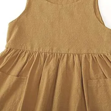 TIMOGG Toddler Baby Girl Cotton Linen Solid Dress Sling Bow Summer Skirt Casual Beach Girls Sundress with Pockets Overall Dress (Khaki, 2-3 Years)