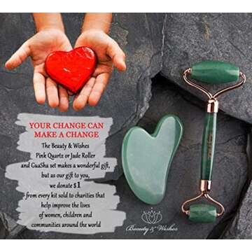 Jade Roller and Gua Sha Massager for Face with CounterTop Stand - Grade A - Authentic Brazilian Stone set Helps Reducing Puffiness, Wrinkles, Fine Lines, Skin Circulation, Drainage and Elasticity