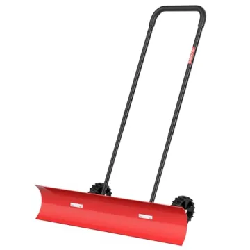 38 Inch Snow Shovel for Driveway, Brewin SnowPro Bi-Direction Heavy Duty Snow Pusher with Wheels and...