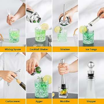Velaze Cocktail Shaker Set,10 Pieces Stainless Steel Bar Tools - Bottle Opener, Pour Spouts,Measuring Jigger and Wine Stopper, Champagne Martini Shaker Sets