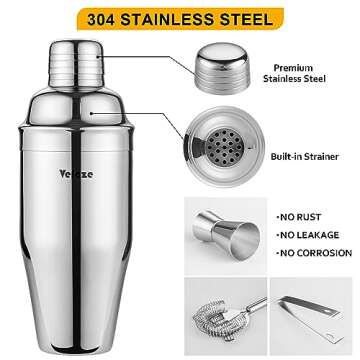 Velaze Cocktail Shaker Set,10 Pieces Stainless Steel Bar Tools - Bottle Opener, Pour Spouts,Measuring Jigger and Wine Stopper, Champagne Martini Shaker Sets