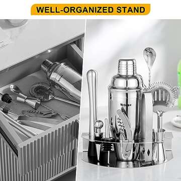 Velaze Cocktail Shaker Set,10 Pieces Stainless Steel Bar Tools - Bottle Opener, Pour Spouts,Measuring Jigger and Wine Stopper, Champagne Martini Shaker Sets