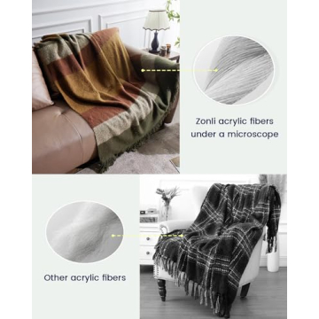 ZonLi 50" x 60" Cozy Yellow Plaid Throw Blanket