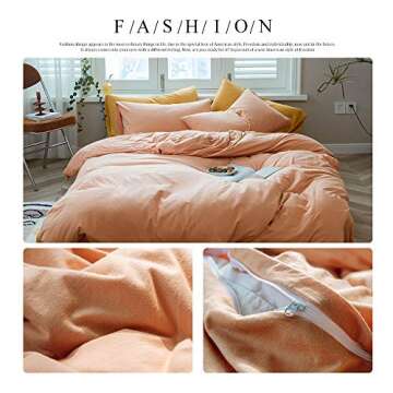 AMWAN Peach Pink Color Queen Jersey Knit Cotton Duvet Cover Set - Luxury Bedding with Pillowcases