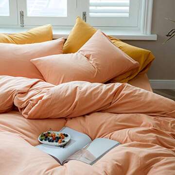 Luxury AMWAN Peach Pink Duvet Cover Queen Set in Cotton
