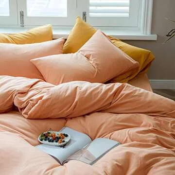 Luxury AMWAN Peach Pink Duvet Cover Queen Set in Cotton