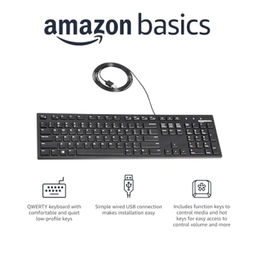 Amazon Basics Full-Sized Wired Keyboard with Hot Keys