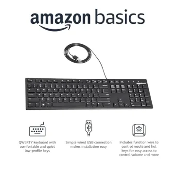 Amazon Basics Full-Sized Wired Keyboard with Hot Keys