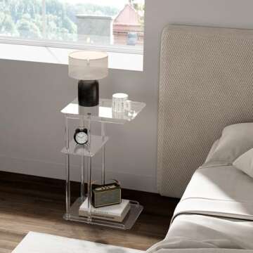 HMYHUM Clear Acrylic Side Table, C Shaped End Table for Sofa, Small Snack Tables for Living Room, Be...