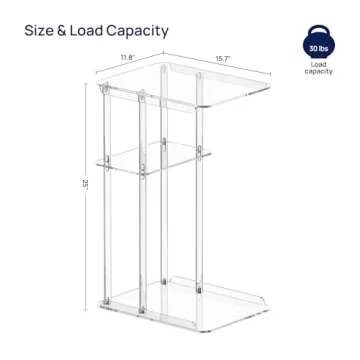 HMYHUM Clear Acrylic Side Table, C Shaped End Table for Sofa, Small Snack Tables for Living Room, Bedroom, Bathroom, 3 Tiers