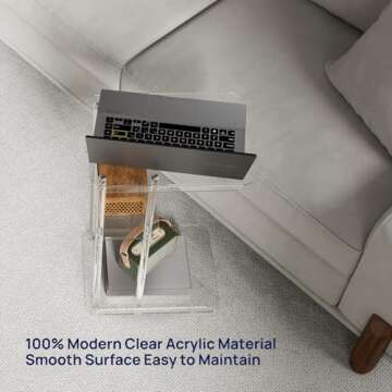 HMYHUM Clear Acrylic Side Table, C Shaped End Table for Sofa, Small Snack Tables for Living Room, Bedroom, Bathroom, 3 Tiers