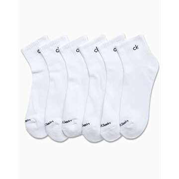 Calvin Klein Men's Quarter Socks - 6 Pack Cushioned Mini Crew Athletic Socks for Men - Breathable Men's Sports Socks (7-12), Size 7-12, White