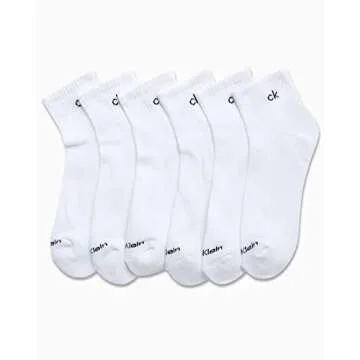 Calvin Klein Men's Quarter Socks - 6 Pack Cushioned Mini Crew Athletic Socks for Men - Breathable Men's Sports Socks (7-12), Size 7-12, White