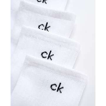 Calvin Klein Men's Quarter Socks - 6 Pack Cushioned Mini Crew Athletic Socks for Men - Breathable Men's Sports Socks (7-12), Size 7-12, White