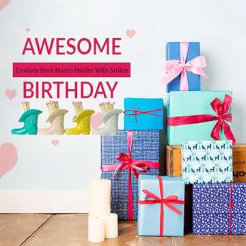 Pexguka Decorative Cowboy Boot Match Holder With Striker - Ceramic cowgirl boots coastal Western home decor aesthetic, Matchesboxes For pink Bathroom Bedroom Glossy White