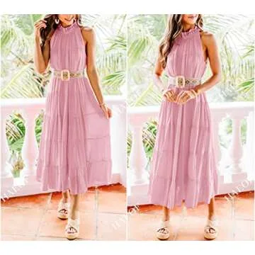 HAEOF Sleeveless Halter Maxi Dress for Summer Elegance