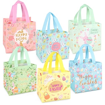 6PCS Happy Easter Egg Hunt Bags with Bunny, Carrot & Chick Designs