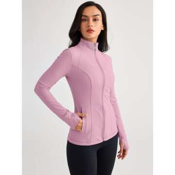 Trendy Queen Womens Lightweight Zip Up Jackets Mock Turtleneck Fall Hoodies Fitted 2024 Athletic Workout Clothes with Pockets LightPink XL