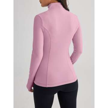 Trendy Queen Womens Lightweight Zip Up Jackets Mock Turtleneck Fall Hoodies Fitted 2024 Athletic Workout Clothes with Pockets LightPink XL