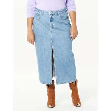 The Drop Women's Dixon Denim Column Skirt, Medium Indigo, L