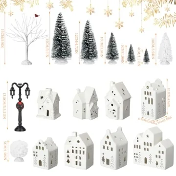 Cindeer 26 Pcs Ceramic Christmas Village Set for Festive Decor