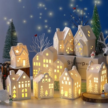 Cindeer 26 Pcs Ceramic Christmas Village Set for Festive Decor
